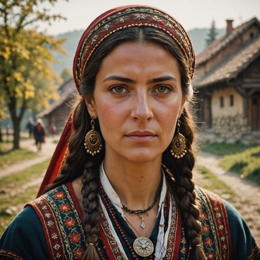 Bulgarians catalog portrait, AI-generated, face shape in view