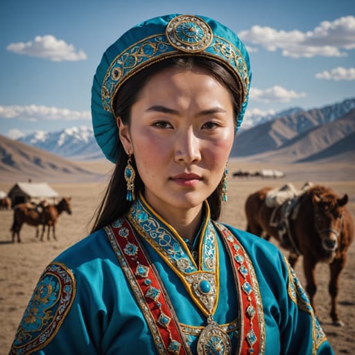 Kazakh Mongolian woman from Mongolia (Bayan-Ölgii) and Kazakhstan
